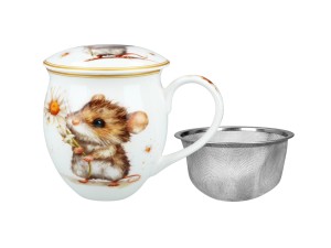 Carmani, kubek-nocniczek 430ml z zaparzaczem-sitkiem i przykrywką - MYSZKA W OGRODZIE
